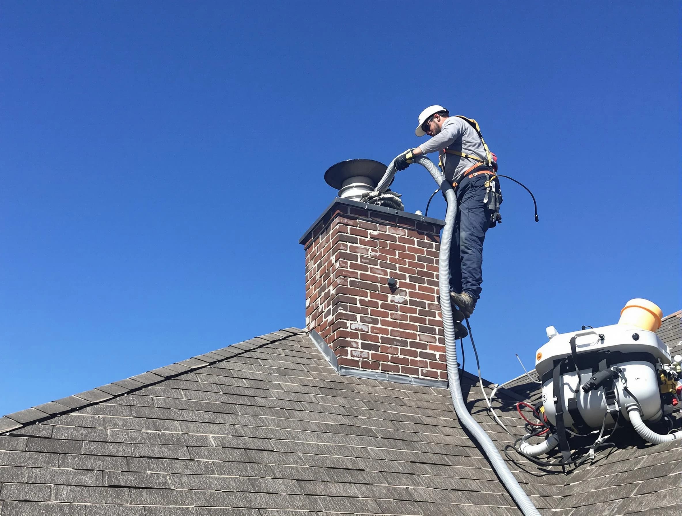 Dedicated Morrow Chimney Sweep team member cleaning a chimney in Morrow, GA