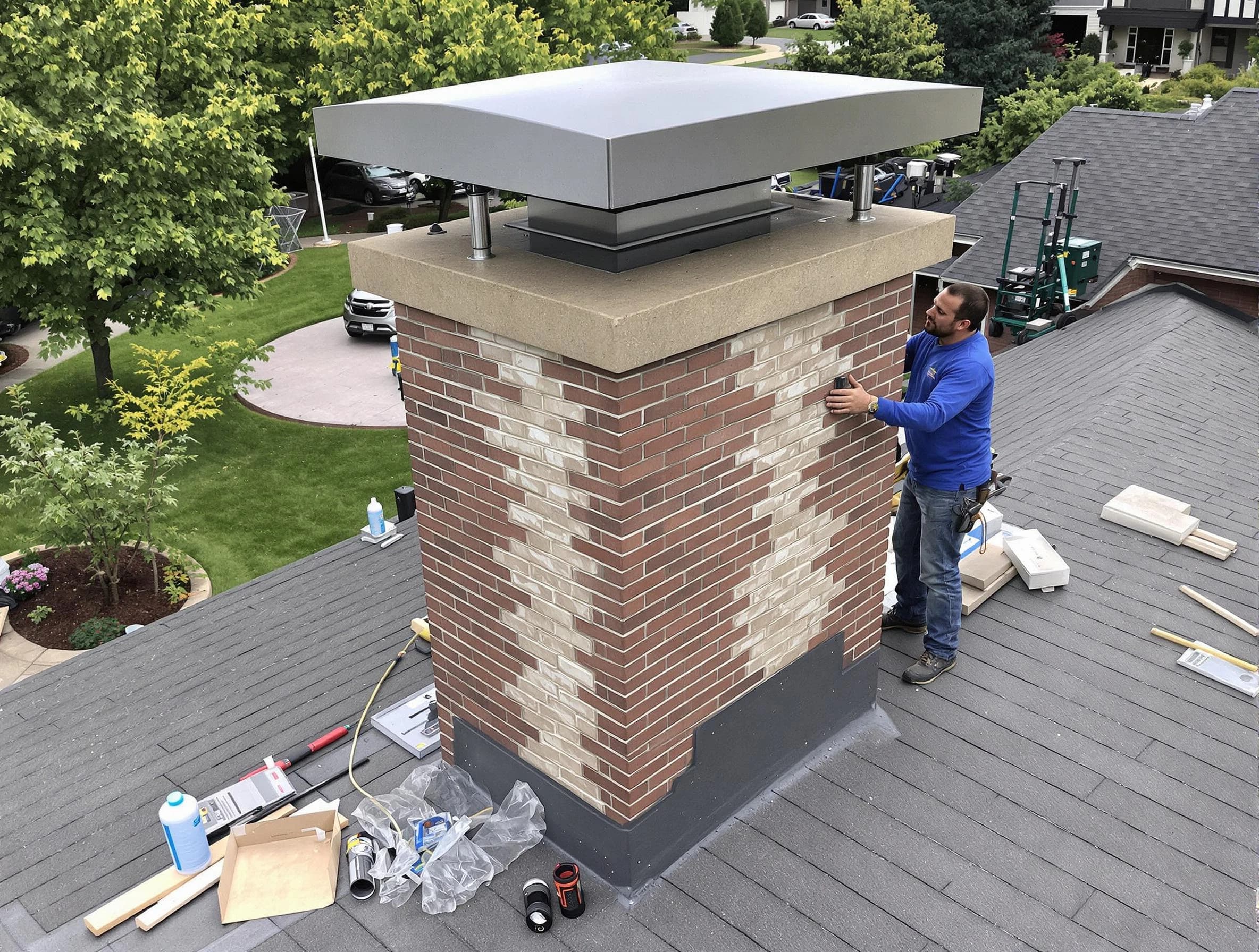 Morrow Chimney Sweep team working on a custom chimney remodel in Morrow, GA