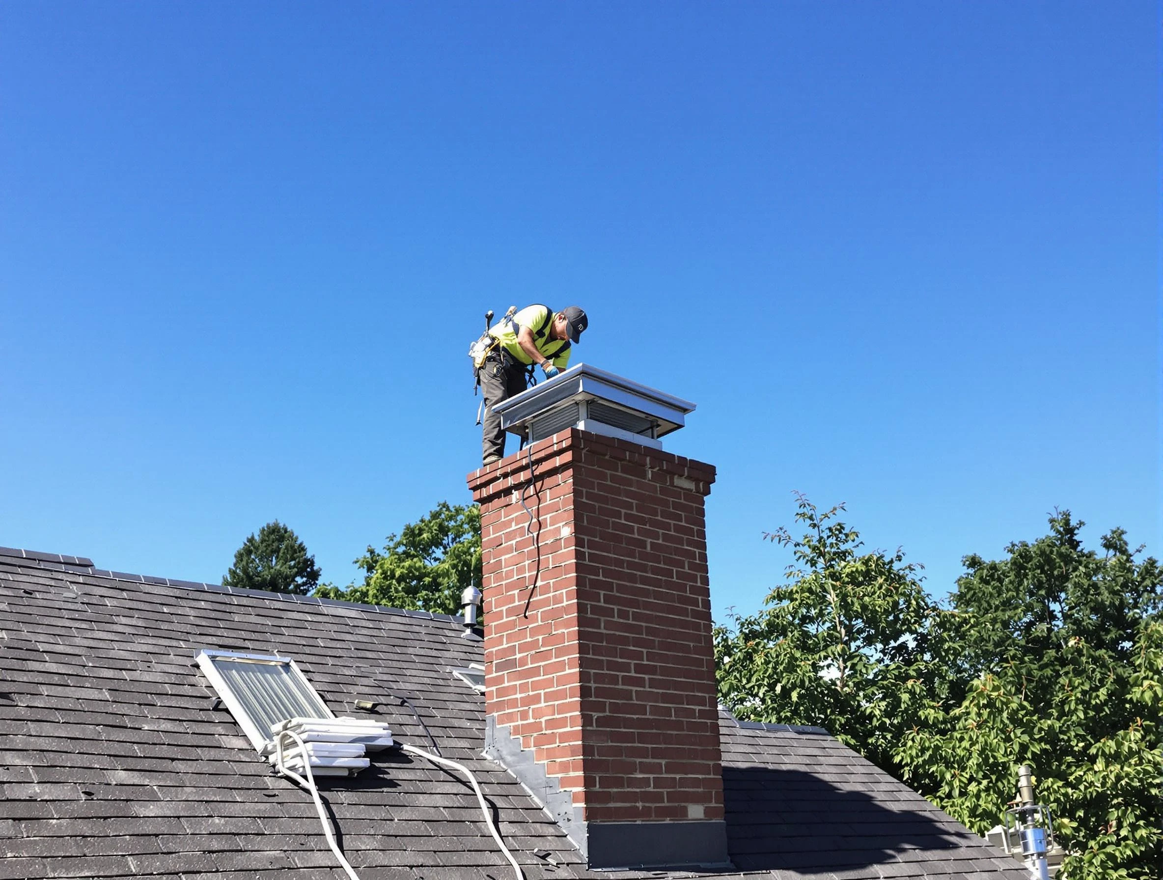 Morrow Chimney Sweep technician measuring a chimney cap in Morrow, GA
