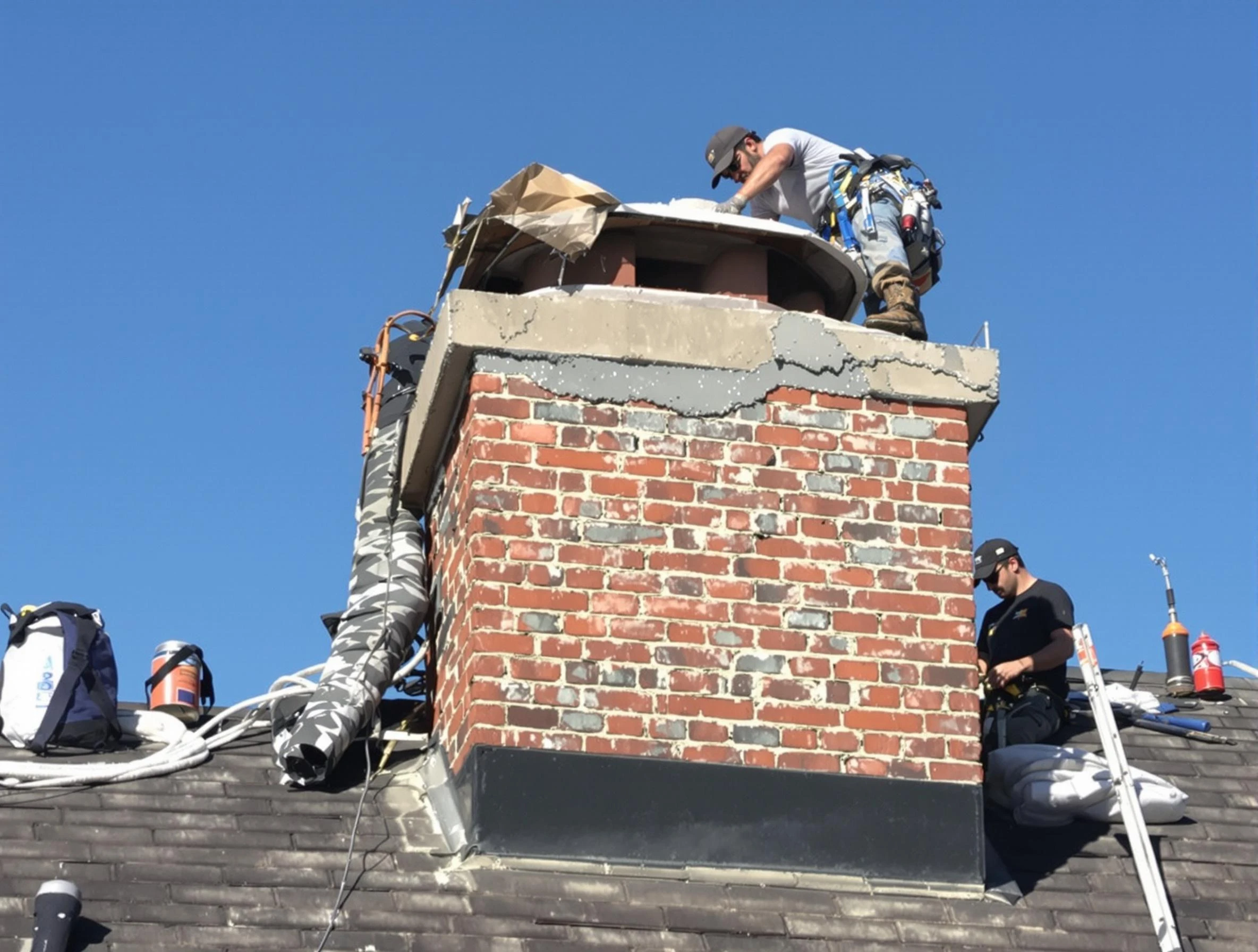 Morrow Chimney Sweep installing a custom chimney crown in Morrow, GA